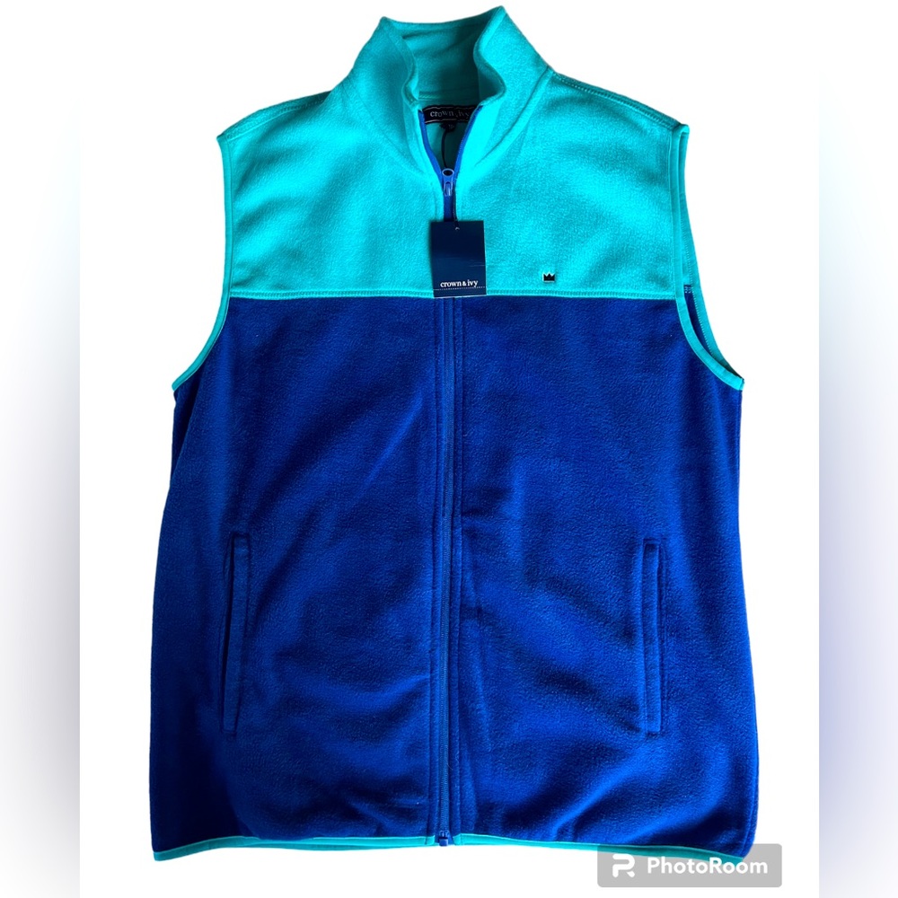 Crown & Ivy NEW Turquoise Blue Fleece Zip Up Vest Medium